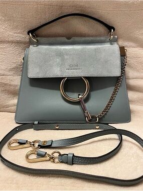 Small Faye Leather & Suede Top Handle Bag